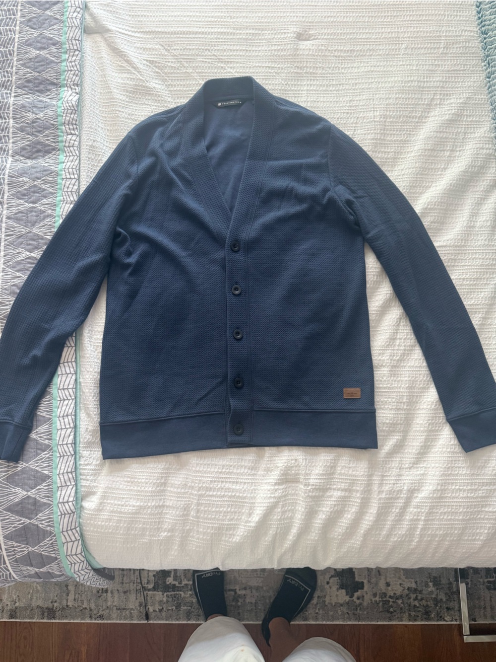 Travis Mathew New (without tags) Blue Textured Knit Polo with Leather Patch